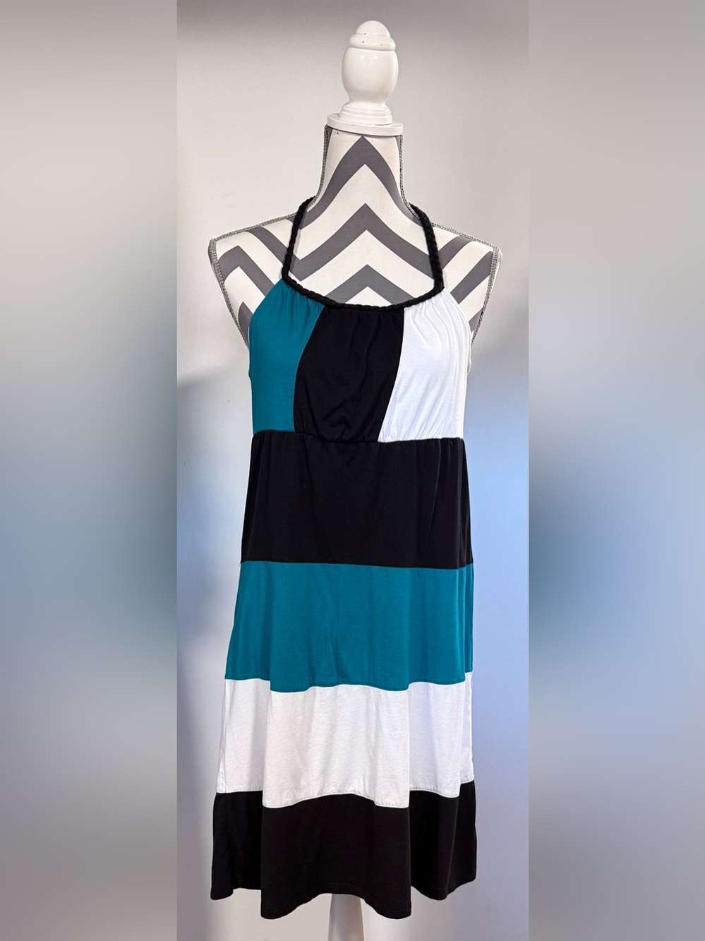 Element Women’s Colorblock Braided Halter Neck Dress Size Large Y2K/Vintage